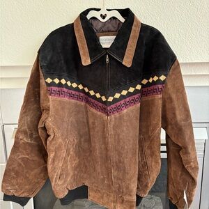 XL 90’s New With Tags VINTAGE LEATHER  Jacket with Geometric Pattern
